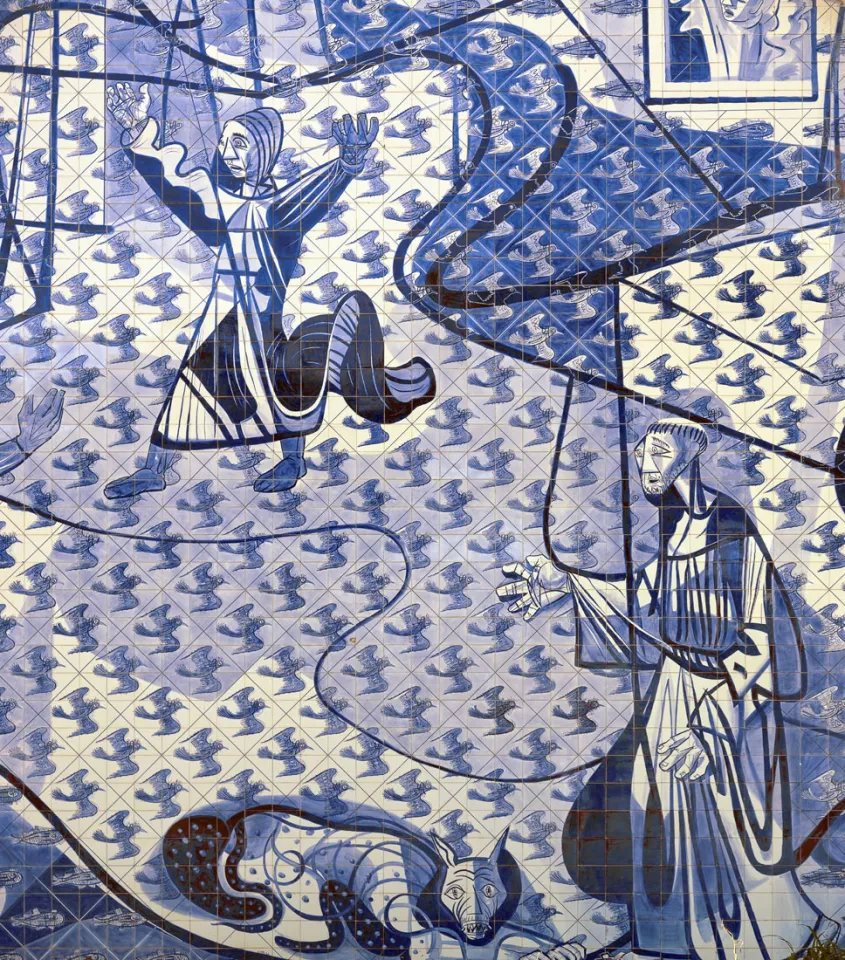 Kirche Heiliger Franz von Assisi, Detail der Azulejo-Fliesen der Rückwand
