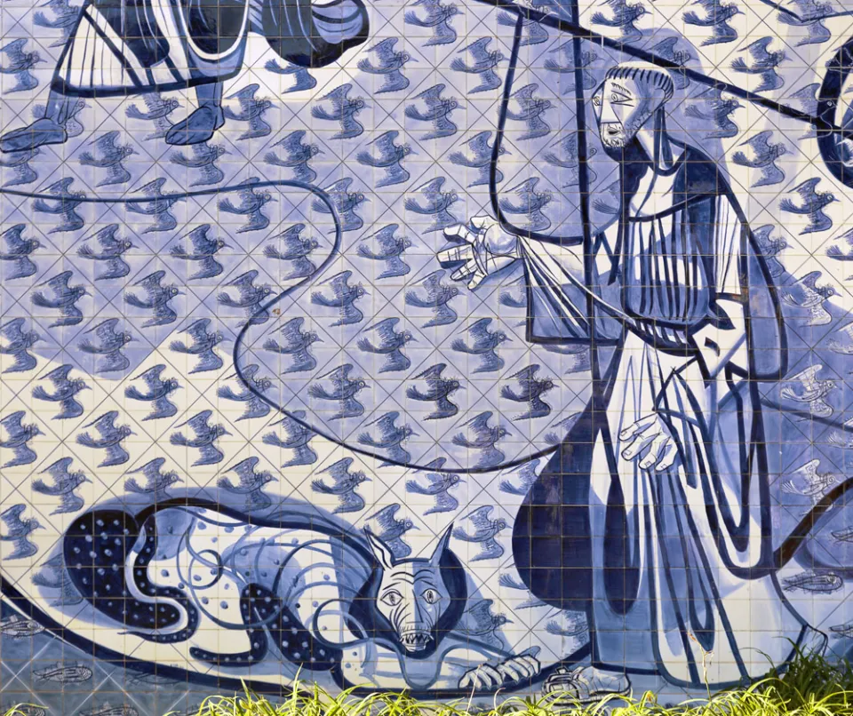 Kirche Heiliger Franz von Assisi, Detail der Azulejo-Fliesen der Rückwand