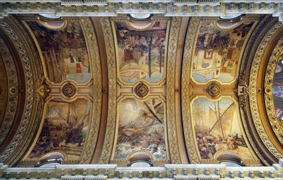 Candelaria-Kirche, Decke des Hauptschiffes mit Freskogemälden