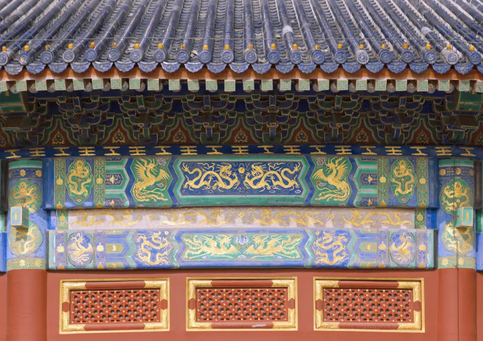 Himmelstempel, Halle der Ernteopfer, Detail der Fassade und des Daches