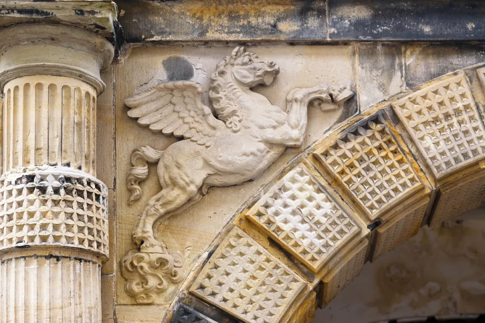 Schloss Kronborg, Relief eines Pegasus am inneren Tor der Bastion