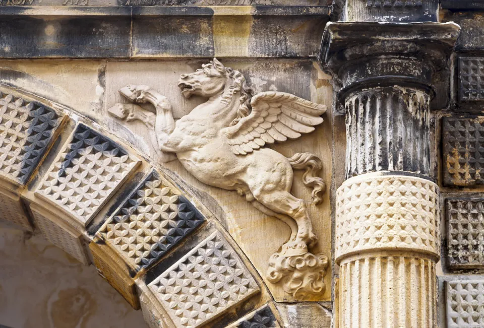 Schloss Kronborg, Relief eines Pegasus am inneren Tor der Bastion