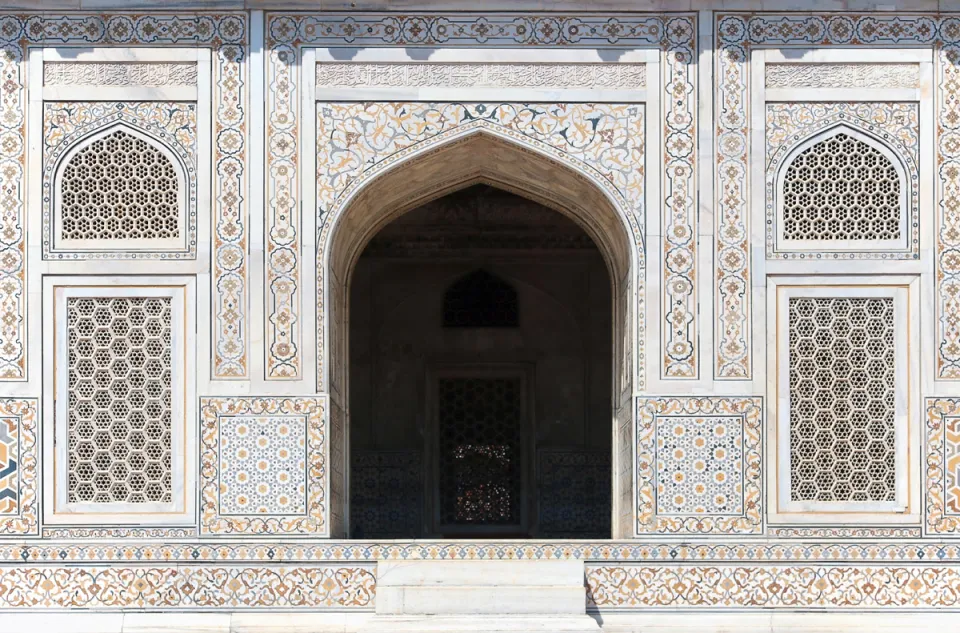 Grabmal des Itimad-ud-Daula, Mausoleum, Detail der Fassade Grabmal des Itimad-ud-Daula, Mausoleum, Detail der Fassade