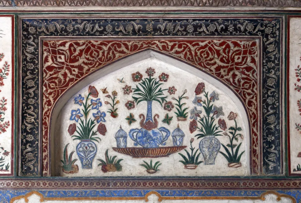 Grabmal des Itimad-ud-Daula, Mausoleum, ­Wandmalerei im Inneren