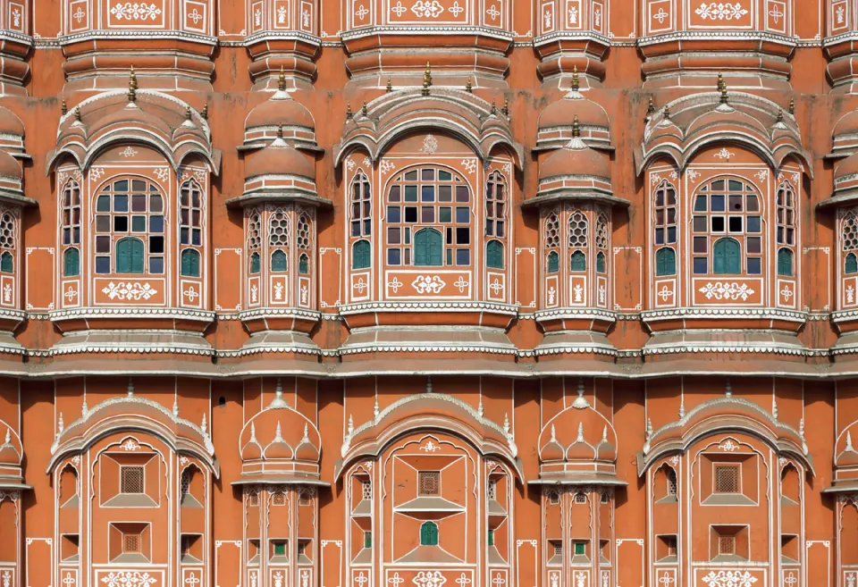 Palast der Winde (Hawa Mahal), Detail der Fassade mit Jharokhas