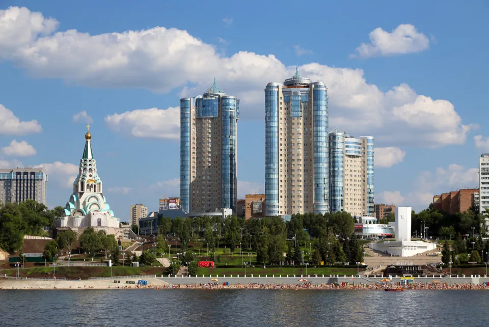 Oktober Embankment, with Ladya complex and monument and Sophia Cathedral