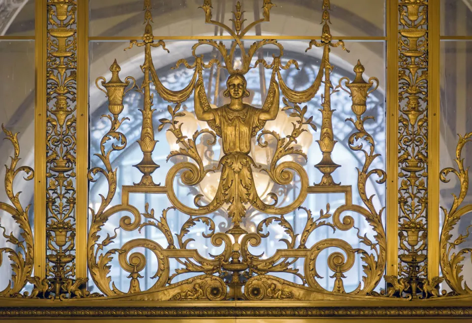 Boston Opera House, Eingangshalle, Detail des Fenstergitters Boston Opera House, Eingangshalle, Detail des Fenstergitters