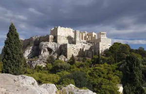 Athener Akropolis, Propyläen, vom Areopag-Felsen