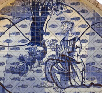 Kirche Heiliger Franz von Assisi, Detail der Azulejo-Fliesen der Rückwand