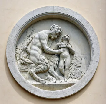Dianatempel (Rendezvous), Medallion „Pan unterrichtet Daphnis“
