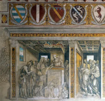 Kommunalpalast von San Gimignano, Fresken innerhalb der Arkaden des Innenhofs